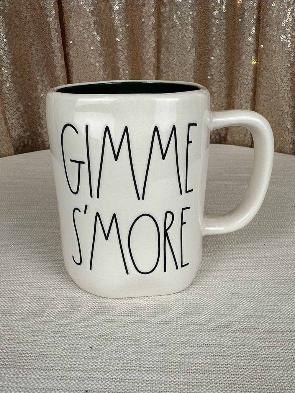 Rae Dunn GIMME S’MORE Mug Green Interior S’mores Double Sided HTF
